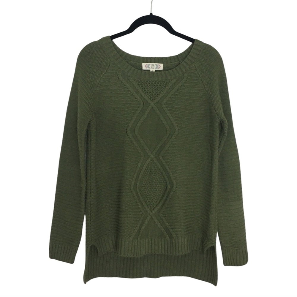 Med +PINK ROSE+ Green Knit Long Sleeve Sweater w/ Diamond Front EUC